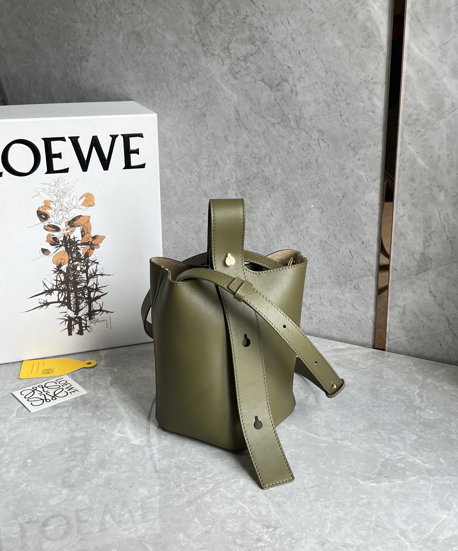 Loewe Mini Pebble Bucket in Mellow Calfskin Green